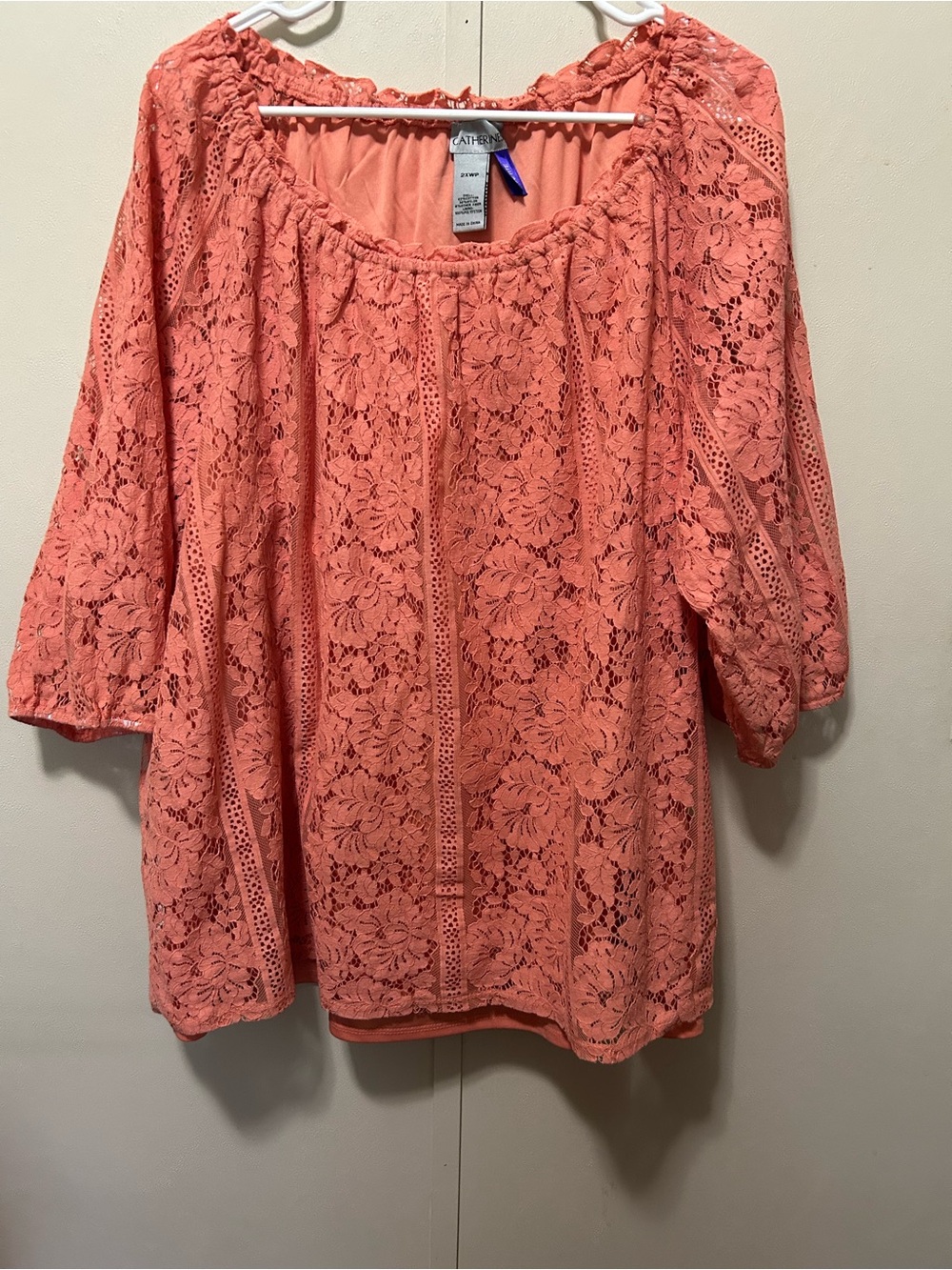 Catherines Coral Lace Peasant Blouse